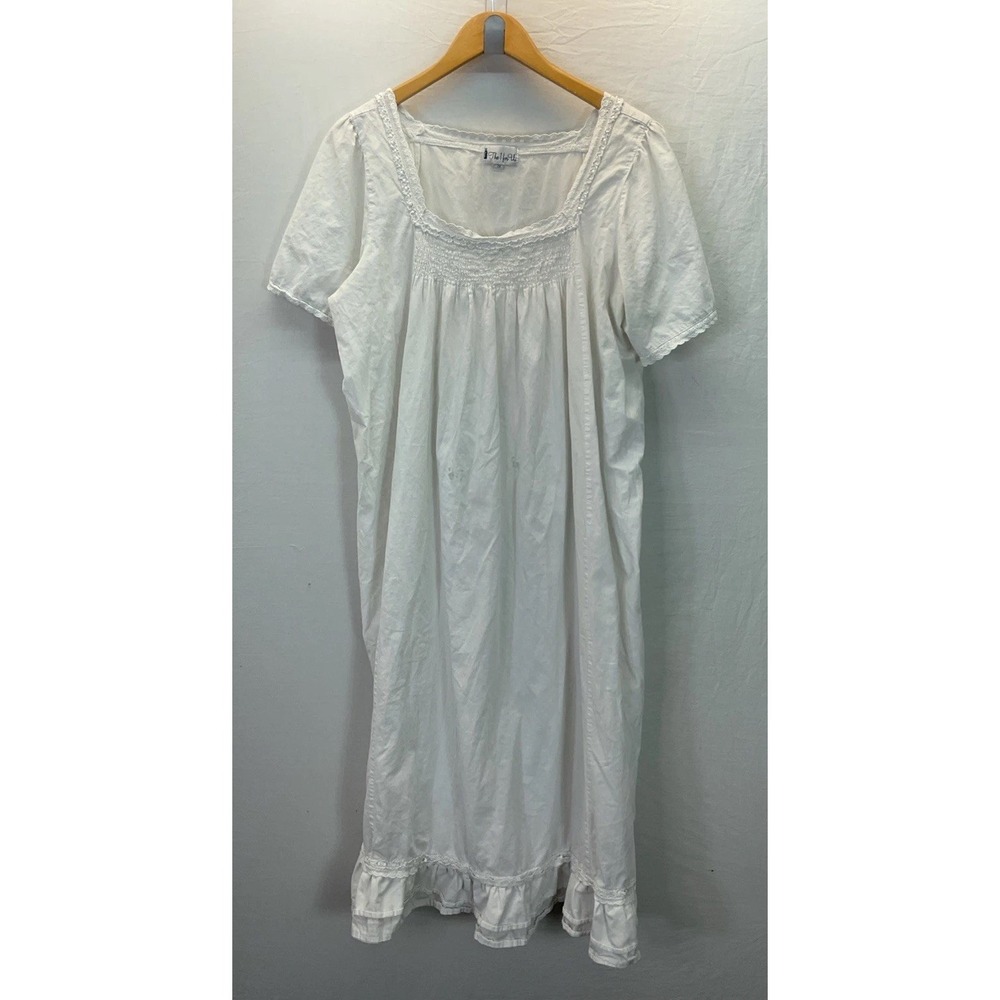 The 1 For You Cotton Nightgown Dress 2X White lace trim Cottagecore Short sleeve